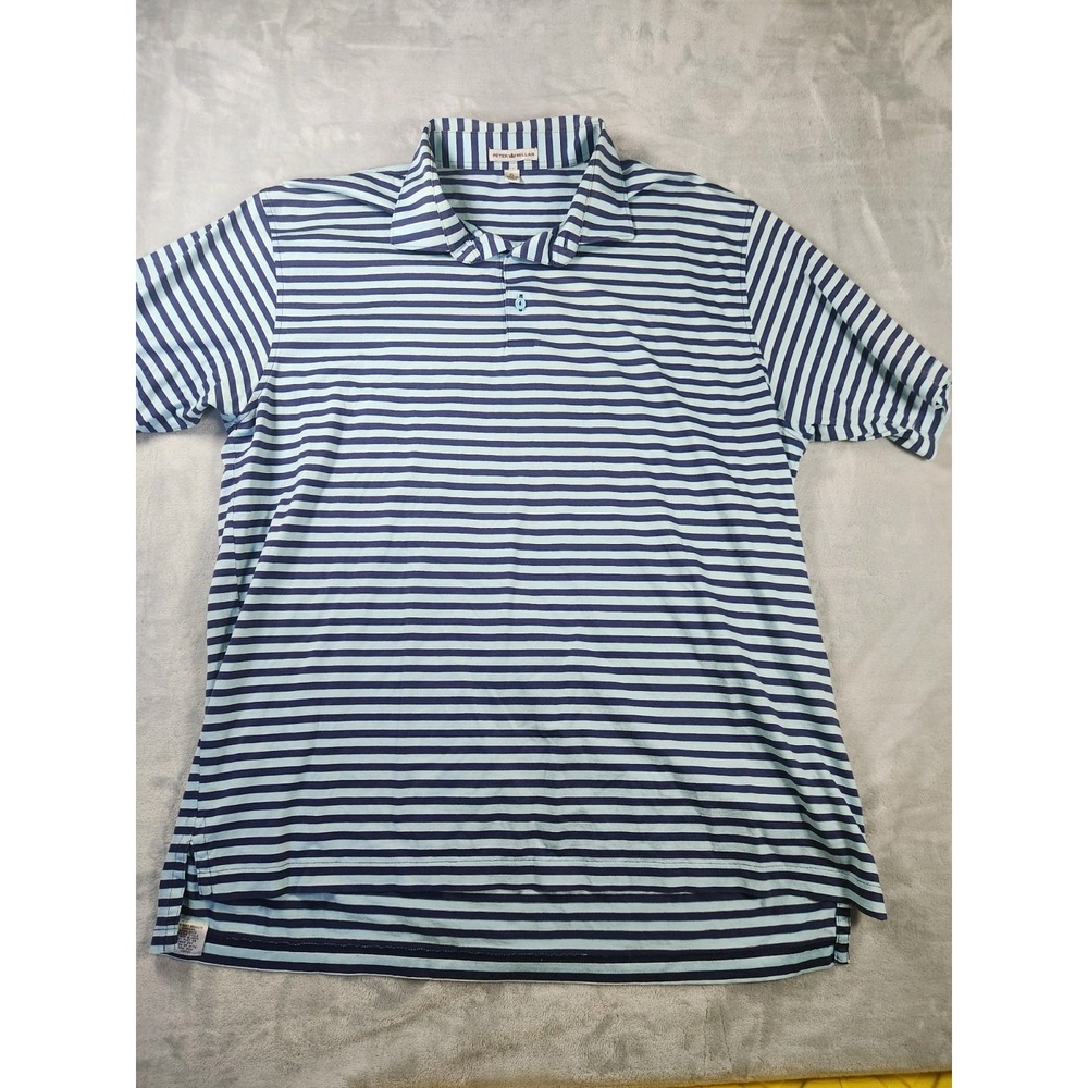 Peter‎ Millar Polo Shirt Mens XL Blue Striped Short Sleeve 100% Cotton
